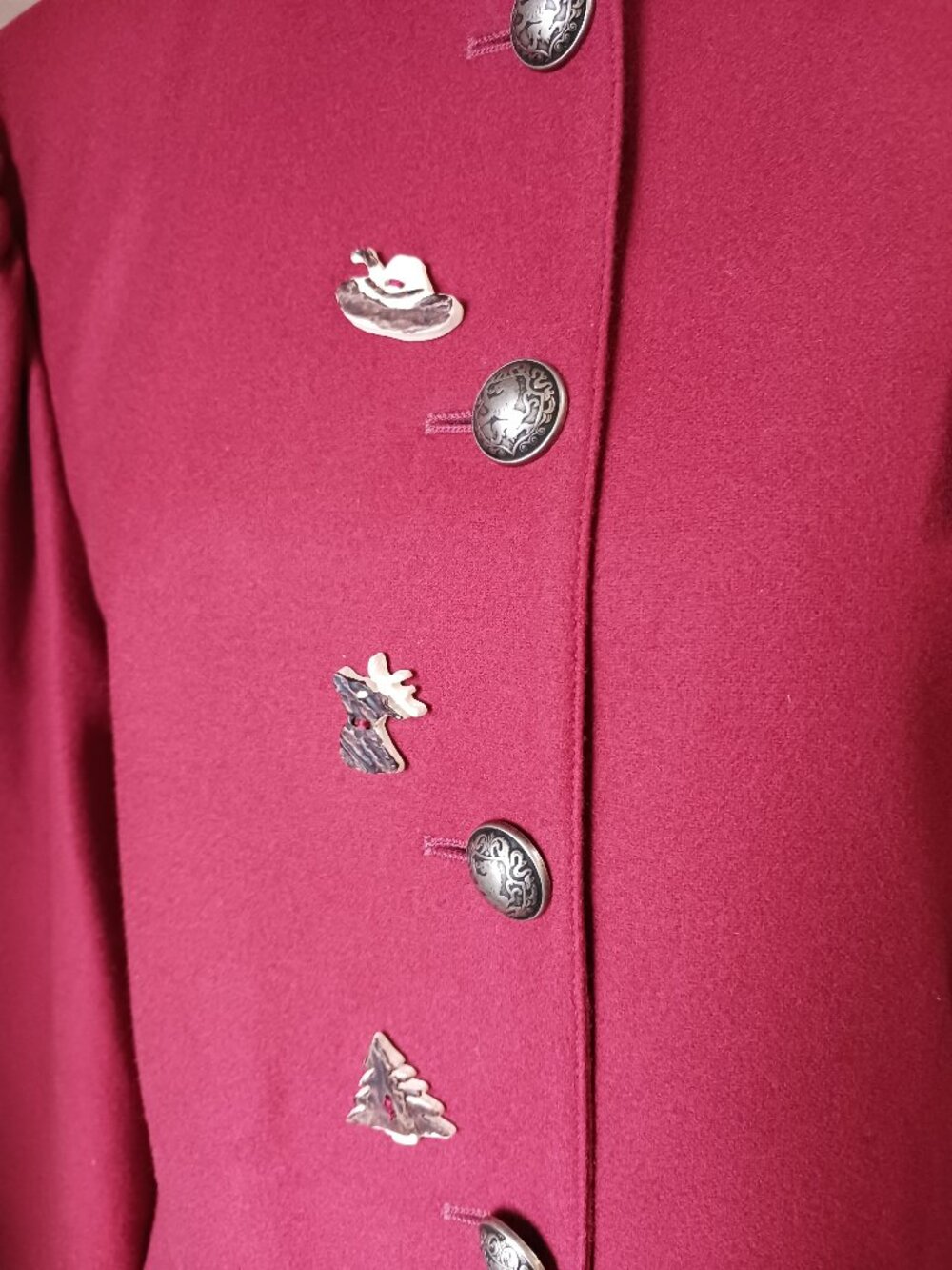 M&G Vintage 80s West German Red Wool Trachten Jacket - Rare Forest Charms - Picture 7 of 15